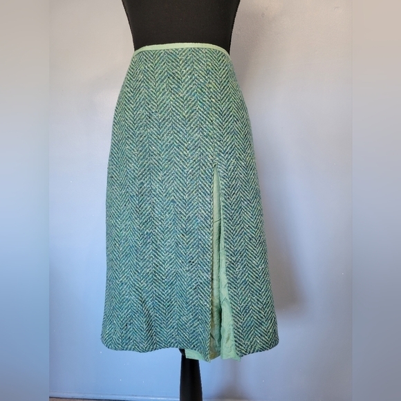 Judith par Judith Lacroix Wool Blend Tweed Green Skirt Size 4 - Picture 1 of 8
